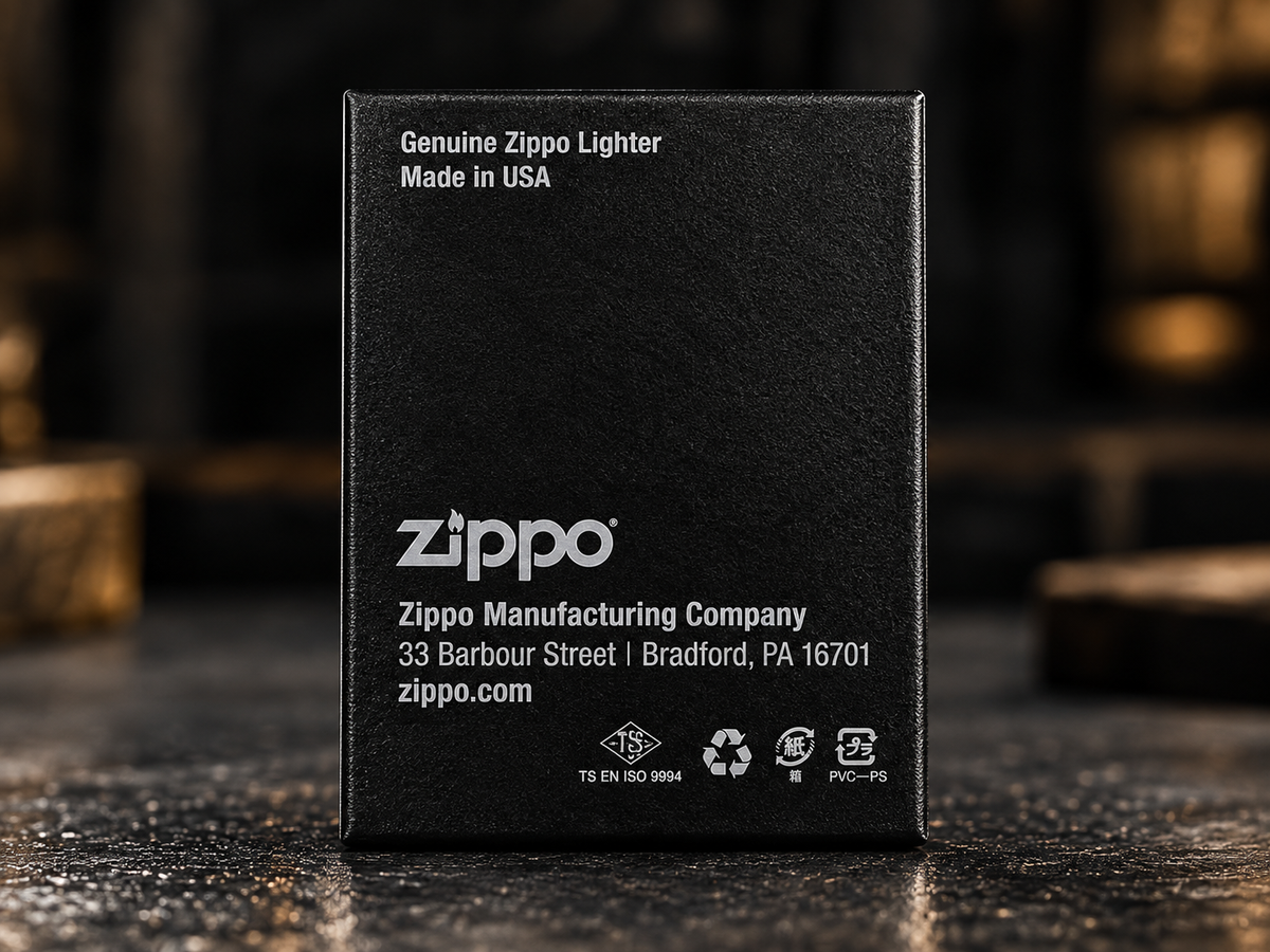 Original Zippo Verpackung Rückseite ohne Barcode