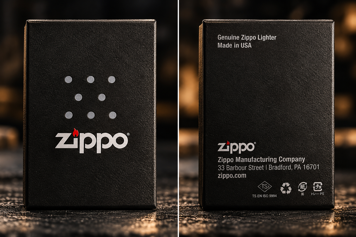Original Zippo Verpackung Vorder- und Rückseite